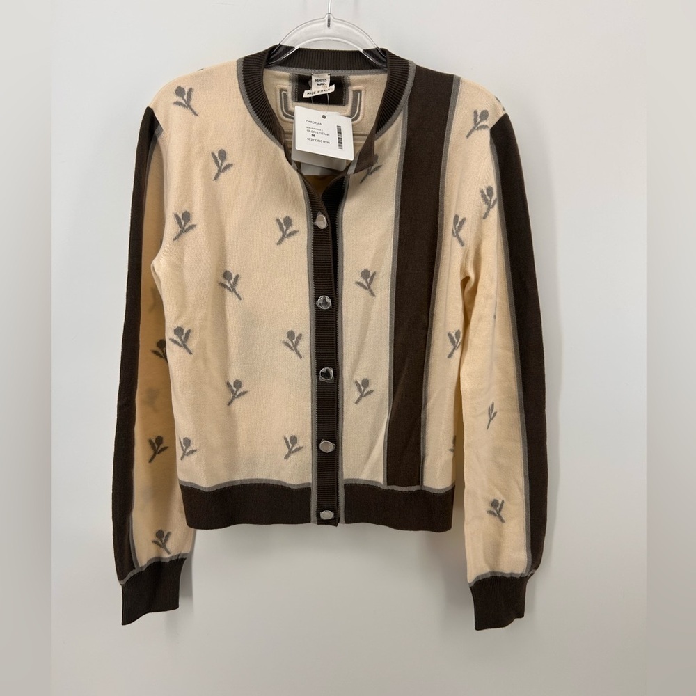Hermes Embroidered Cardigan Brides de Gala Gris Titane and Beige 36/4-6 Nwt - Picture 1 of 11